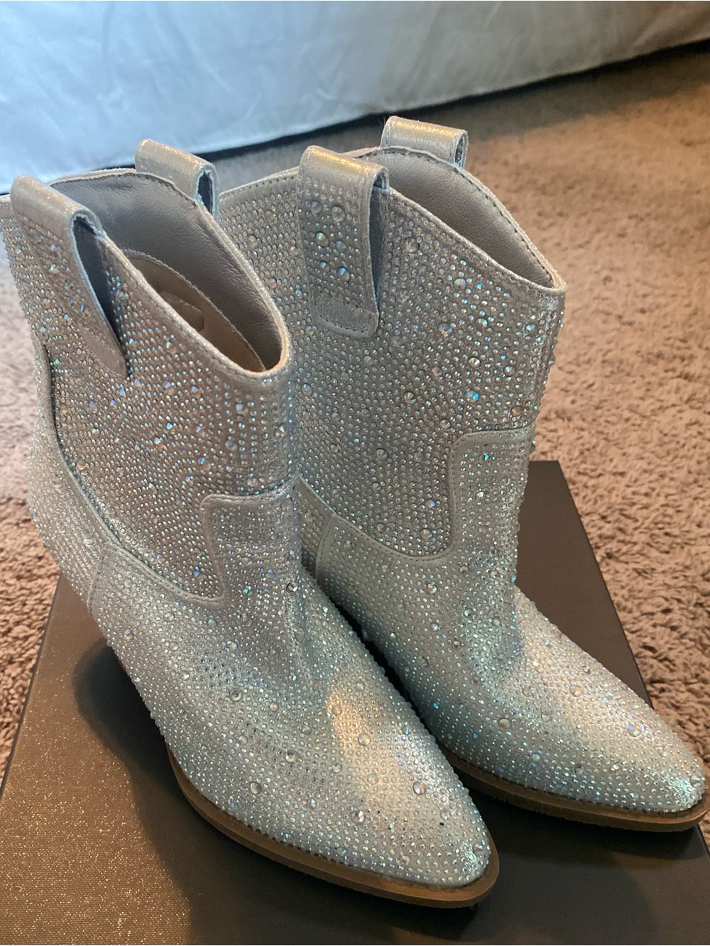 Silver Rhinestone Western Ankle Boots